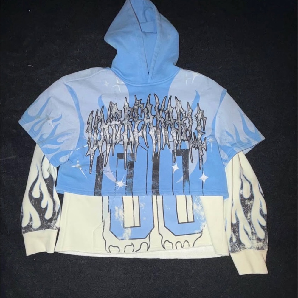 Blue and Cream Graphic Hoodie